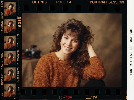 AI-created style inspiration: warm-toned portrait framed as a retro film contact sheet